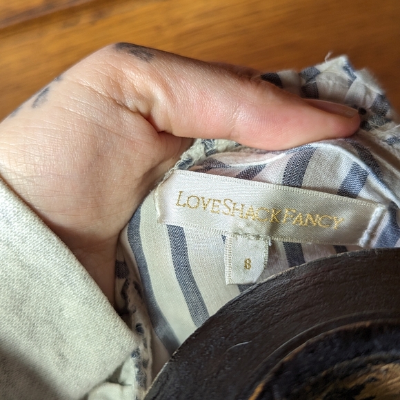 LoveShackFancy India Striped Voile Cotton Button Down Ruffle Mini Dress sz 8 - Picture 4 of 8